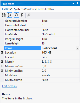 C# listbox properties